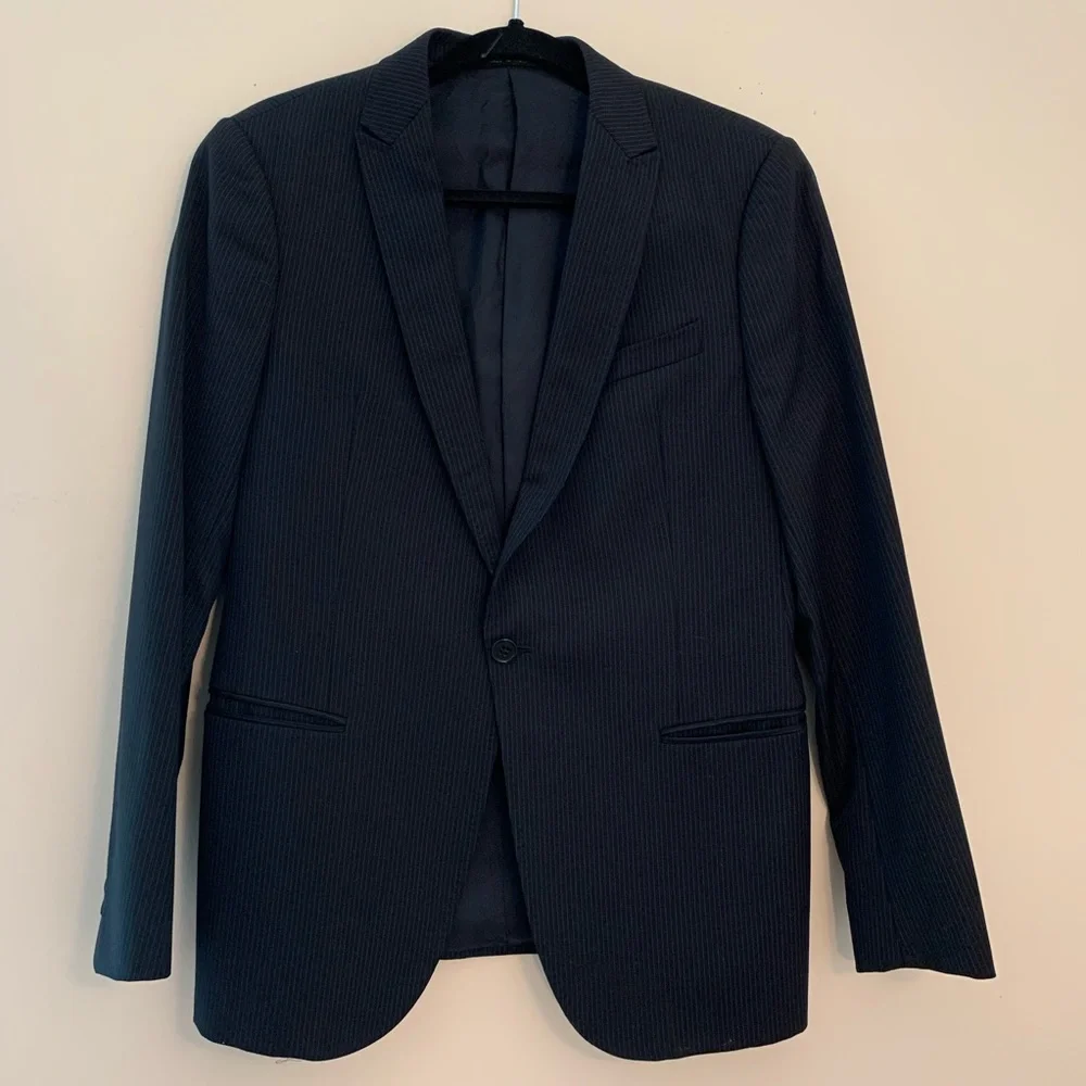 Armani Collection Navy Blue Pinstripe Classic Blazer - Picture 1 of 4
